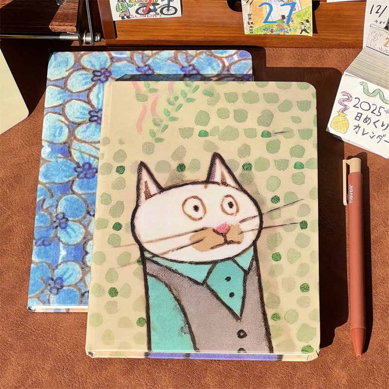 漫画油絵風猫猫ハードシェルA5ブランク手帳ノートins高颜値クリエイティブかわいい日記帳|undefined