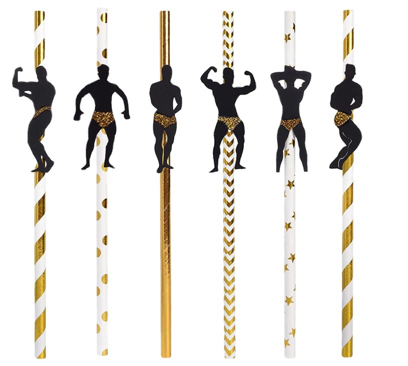 Fiesta de paja de papel desechable degradable paja de papel postre creativo feroz músculo masculino tarjeta masculina paja decorativa