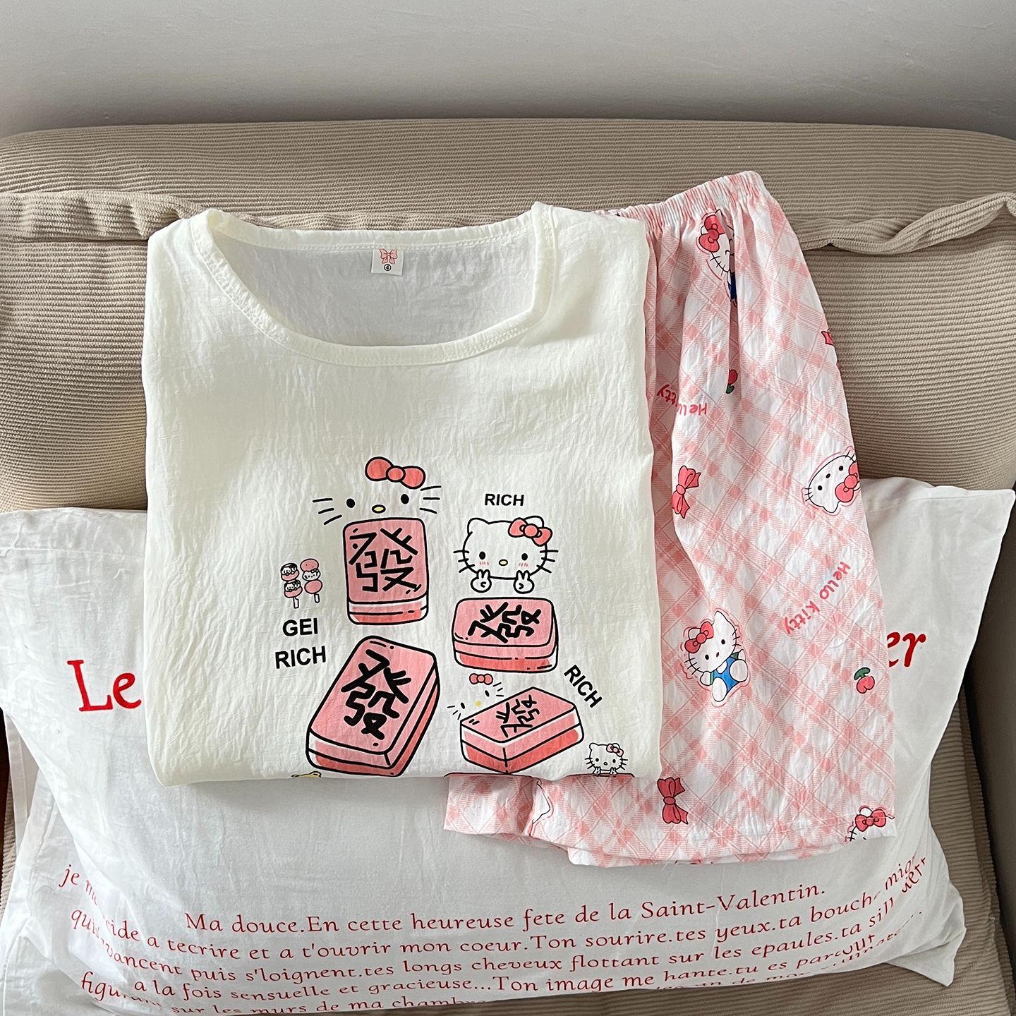 Venta al por mayor transfronteriza de pijamas con almohadillas para el pecho para mujeres pantalones cortos de manga corta de verano, lindo traje de servicio a domicilio coreano, nube de algodón