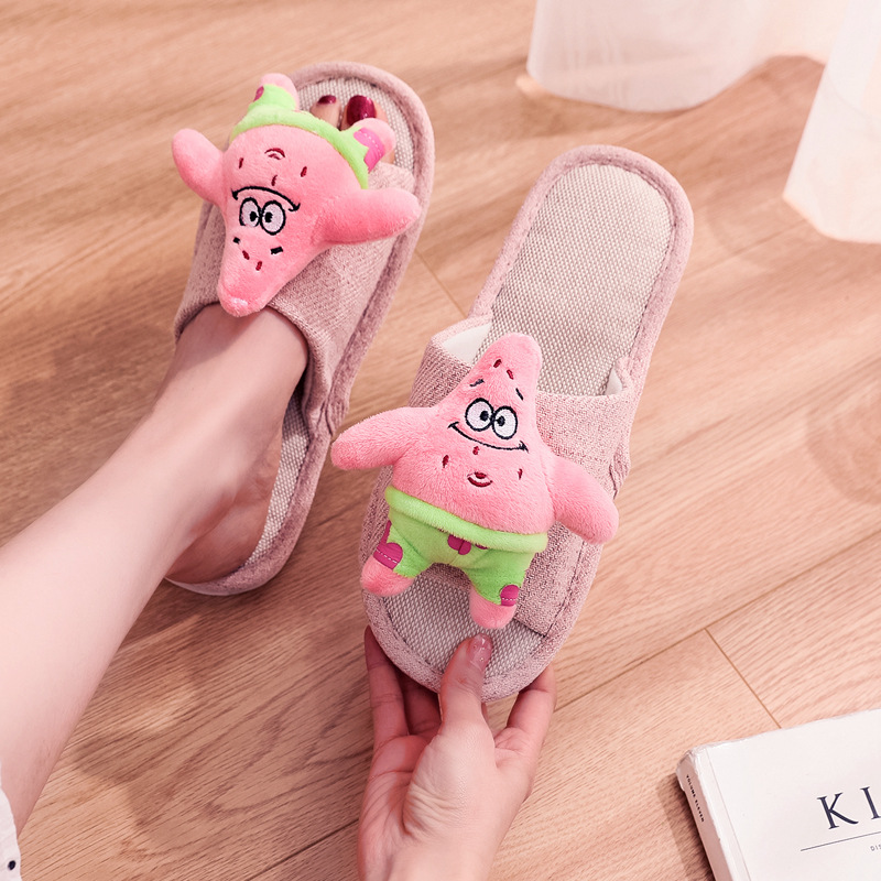 La primavera y el otoño de coser zapatos de tamaño libre de dibujos animados lindo adultos zapatillas de punta rosa pareja zapatillas de lino en stock al por mayor