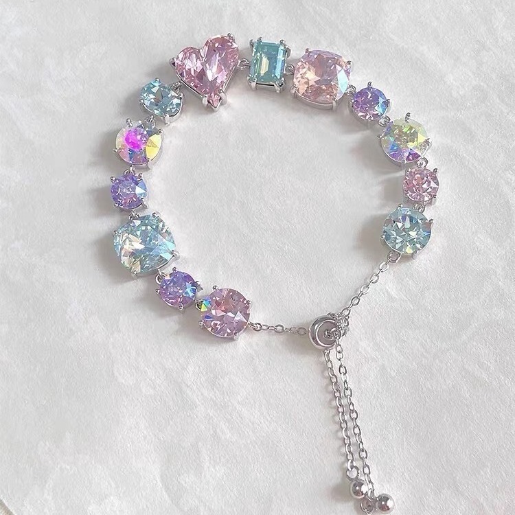 New Style Colorful Crystal Candy Bracelet Women's Sweet and Gentle All-match Fashion Design Bracelet Super Flash Rhinestone