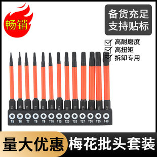 T5-T40 Six-Star Solid S2 Alloy Steel 75/100/150mm 13-Piece Boxed Bagged Plum Blossom Bit Set