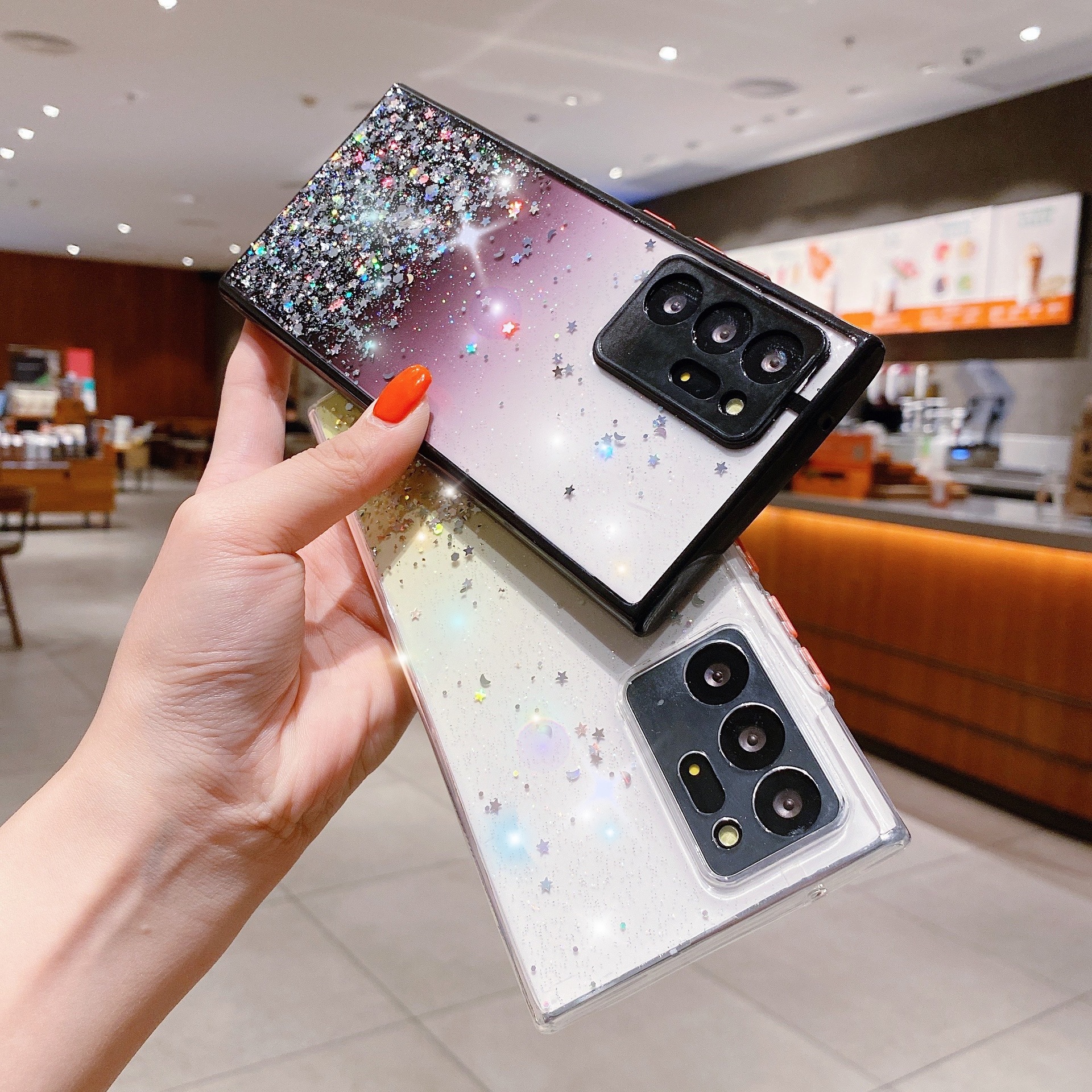 Candy colored glittering pink starry sky phone suitable for Samsung S23ULTRA silicone A72 5G soft edge protective case_voghion.com
