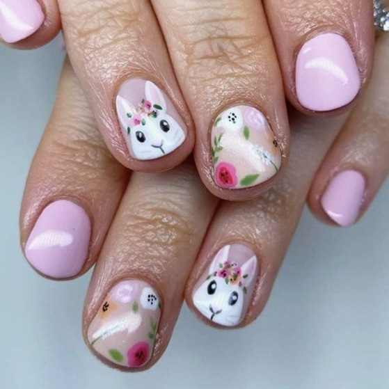 24Pcs Wearable Nail Patch Manicure Wearable Nail Easter Rabbit Fake Nail Extension Removable Nail Wholesale