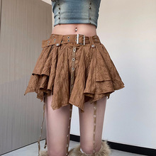 2024亚马逊夏季新款时尚个性ins潮流不规则下摆织带褶皱半身裙女