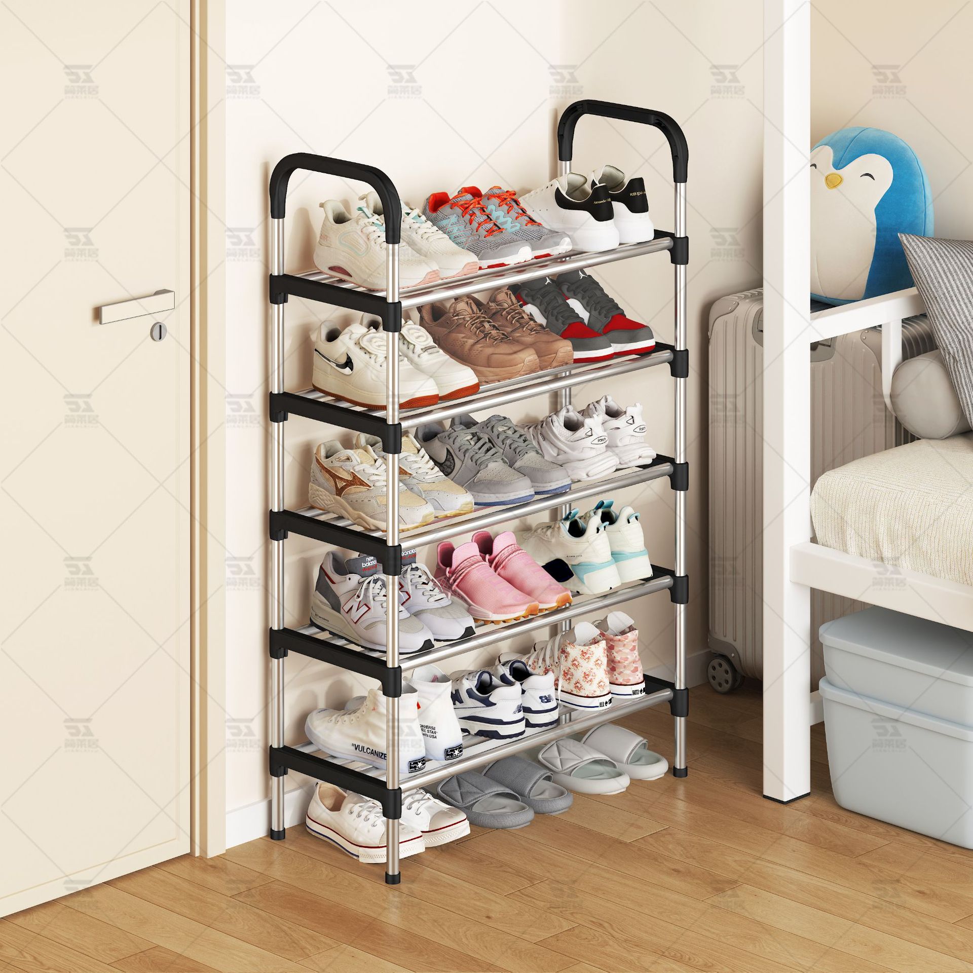 Estante de zapatos simple de almacenamiento a prueba de polvo puerta de ensamblaje multicapa multifuncional de alquiler vertical de ahorro de espacio doméstico