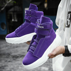 2024秋冬季紫色高幫麵包鞋男士老爹鞋運動ins潮鞋45大碼休閒板鞋