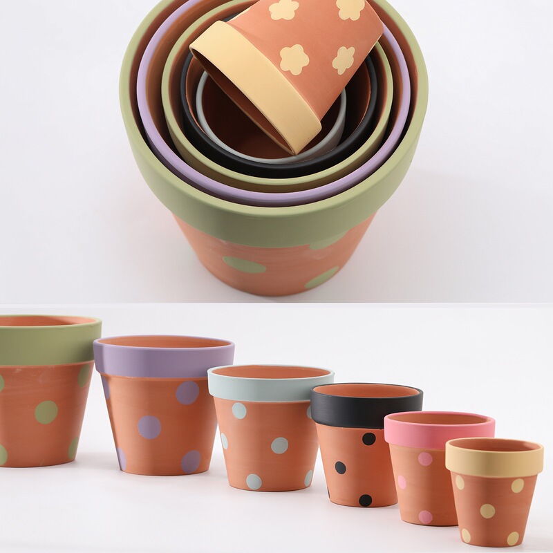 International Red Clay Flower Pots Dopamine-Colored Hand-Printed Large Diameter Water-Absorbing Plant Planting Pots Coarse Pottery Clay Pots International Red Clay Flower Pots Dopamine-Colored Hand-Printed Large Diameter Water-Absorbing Plant Planting Pots Coarse Pottery Clay Pots