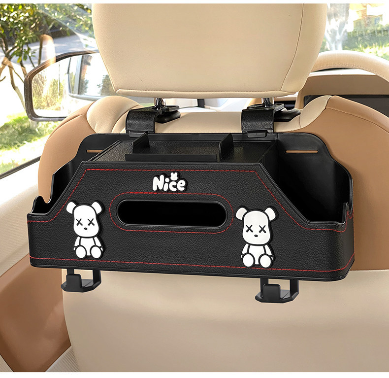 Car-Mounted Multifunctional Storage Box, Seat Back Storage Rack, Cartoon Tissue Box, Mobile Phone Holder, Water Cup Holder, Storage Box