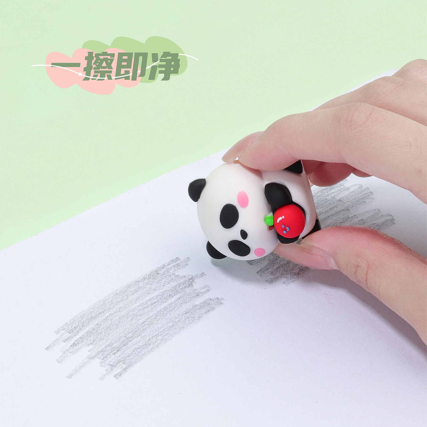 KUKI Keqi Home Adornos Borrador Panda Cute Cute Cartoon para estudiantes de escuela primaria Regalo no caspa, limpio y no tóxico