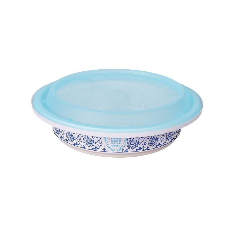 Caja de almuerzo desechable redondo 380 caja de embalaje de plástico de calidad alimentaria caja de almuerzo para llevar caja de comida rápida plato engrosado con tapa