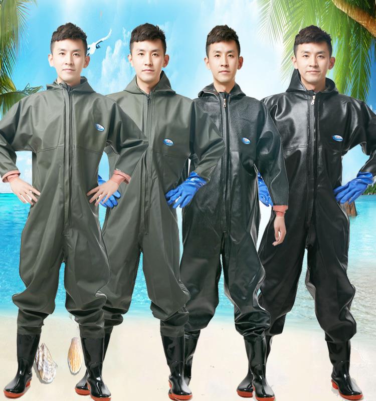 thickening Conjoined whole body Launching pants fishing Go fishing glove waterproof Wading Skin water