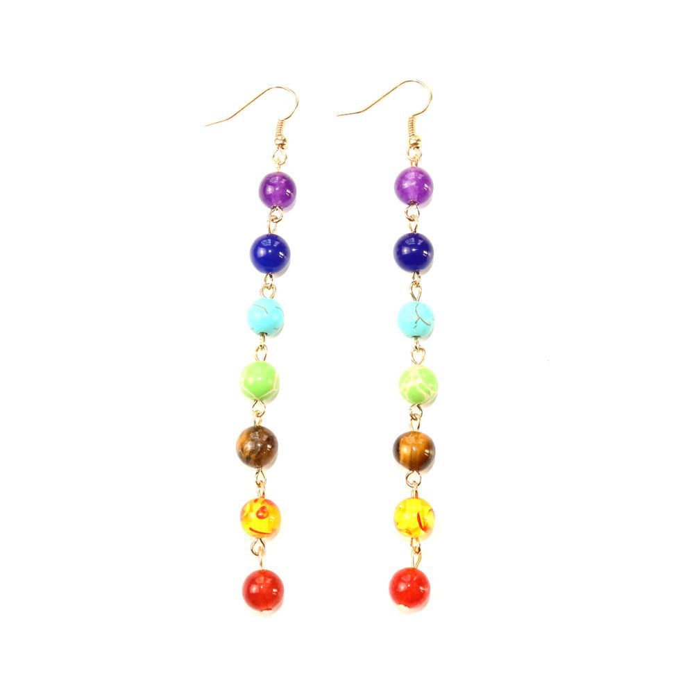 Fashion Tassel Alloy natural stone Beaded Drop Earrings 1 Pair