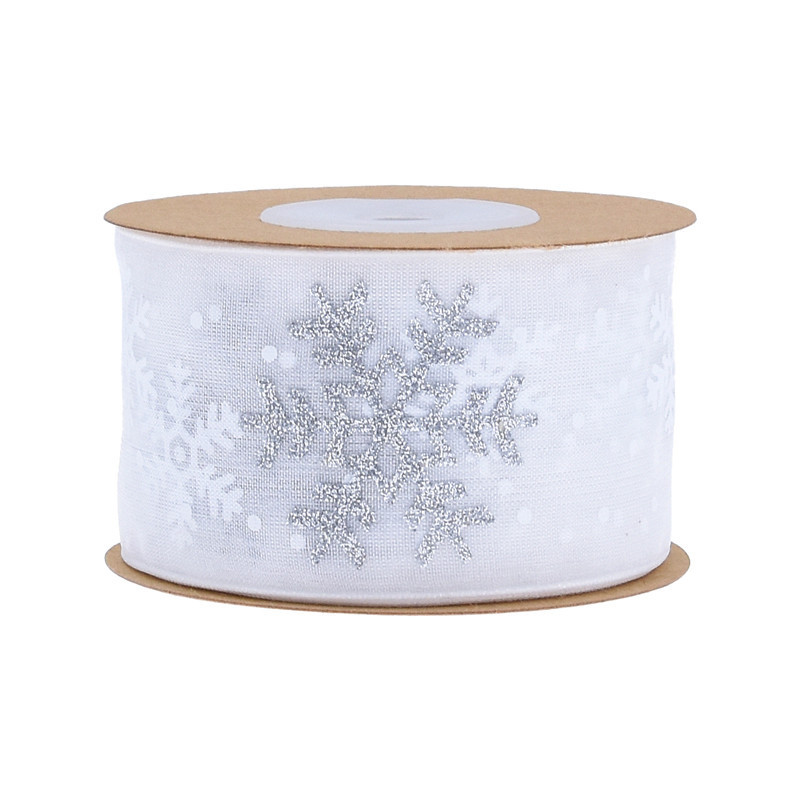 38mm de ancho transfronterizo nuevo polvo impresión copo de nieve cinta de regalo de Navidad flores cinta de regalo decoración cinta