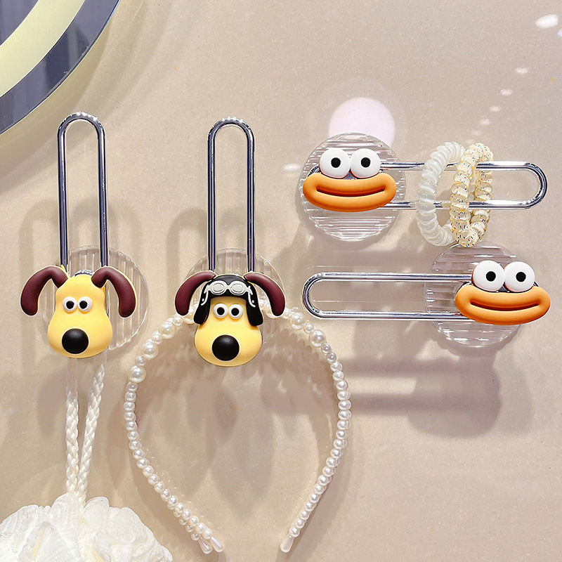 Hook with Strong Adhesive, No-Drill Hair Tie Wall-Mounted Storage Rack, Cute Cartoon Bathroom Wall Hair Tie Adhesive Hook