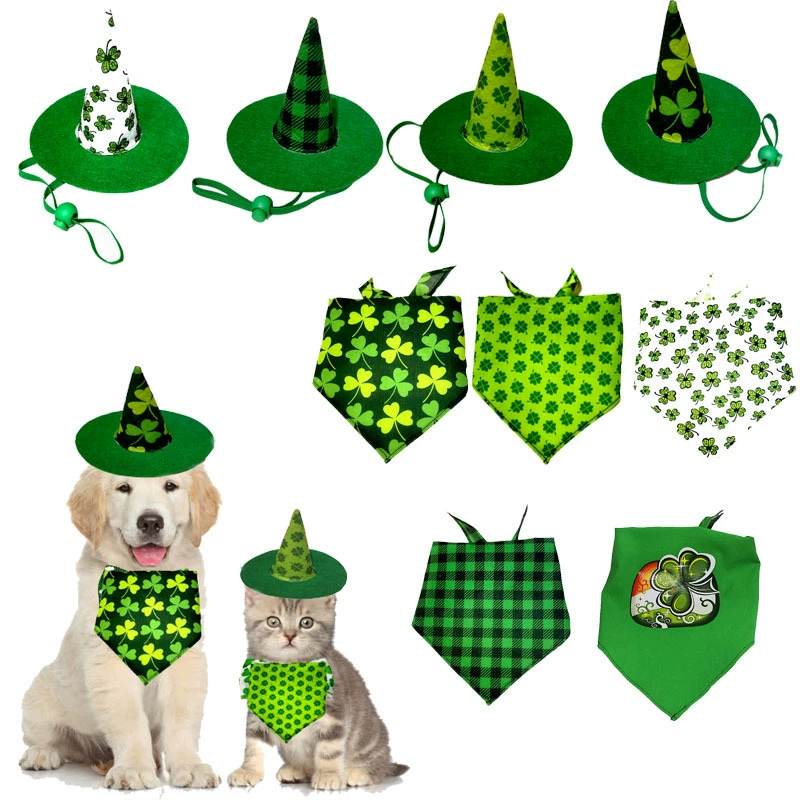 Треугольное полотенце, новая шляпа для домашних животных с четырьмя листьями травы, Ирландская дневная кошка, полотенце для домашних животных на день Святого Патрика