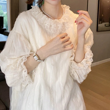 白色纯欲蕾丝花边圆领衬衫女春装新款法式衬衣宽松内搭打底衫上衣