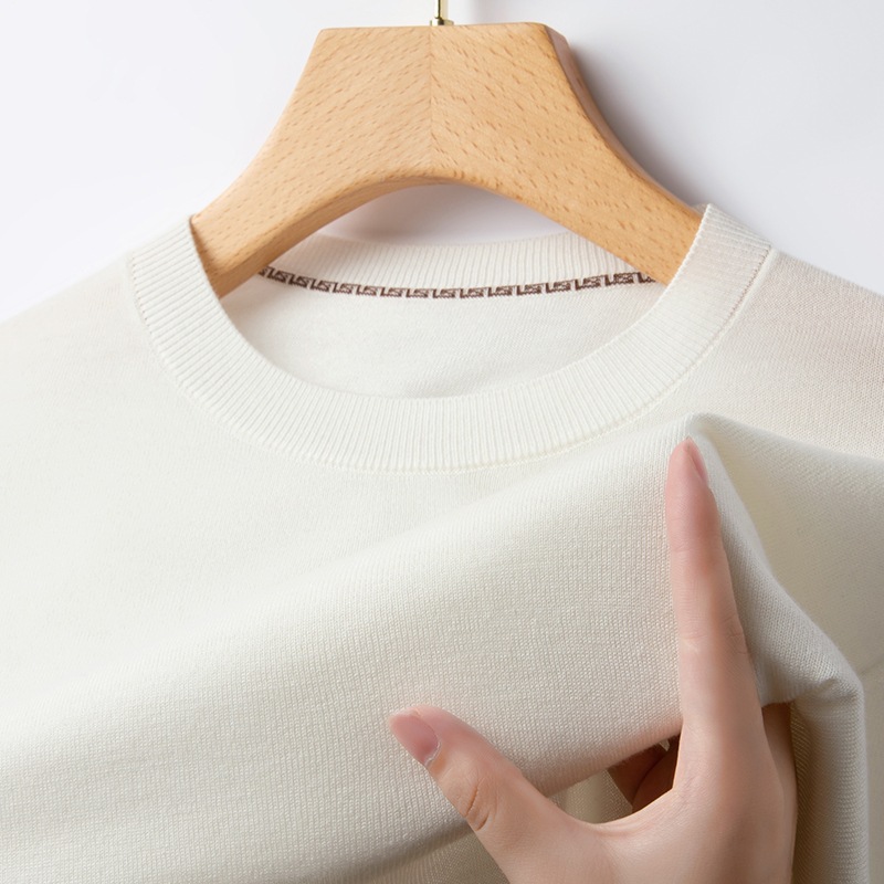 新款秋季桑蚕丝+绵半高领男士长袖毛衣男青年针织衫打底男装