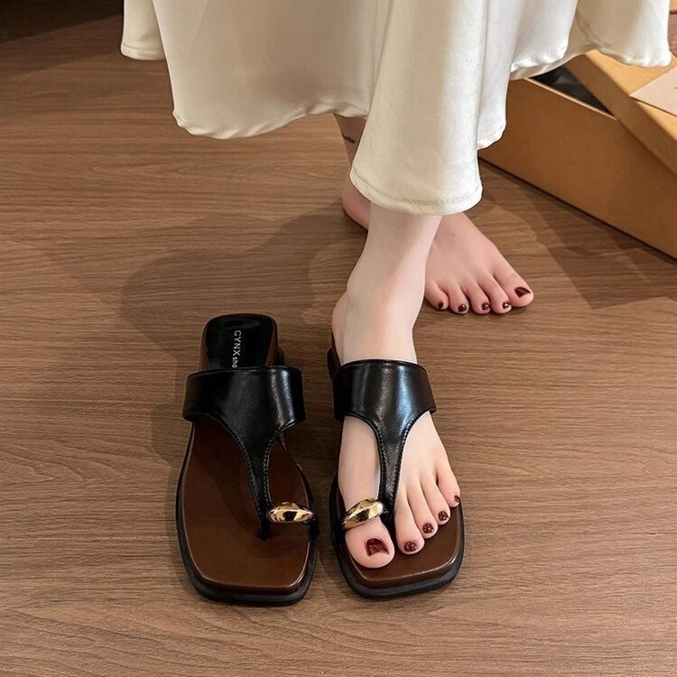 厚底高さ増加スリッポンウェッジサンダル女性の夏のアウターウェア 2025 新しいスタイルスカートビーチサンダルフリップフロップ|undefined