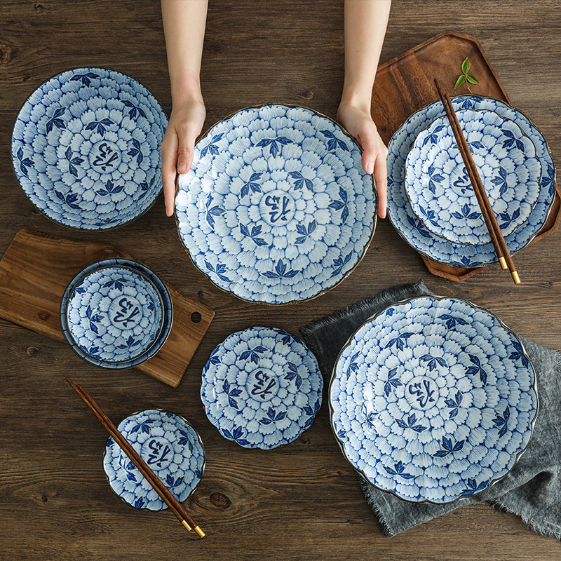 Japanese Imported Ceramic Bowl Fuzi Peony Series Japanese Tableware Household Rice Bowl Ramen Bowl Underglaze Color