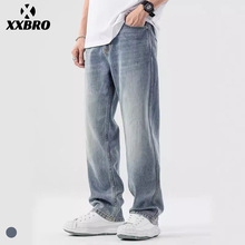xxbro男装#莱赛尔天丝牛仔裤男士夏季潮牌直筒垂感做旧休闲长裤子