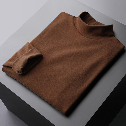 Men's Double-Sided Fleece Lined Thick High Collar Crew Neck Base Layer Top for Autumn/Winter