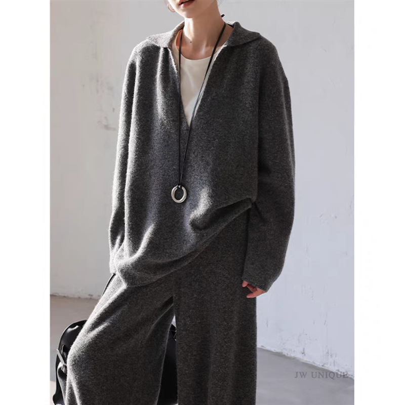 Plus Size Lazy and Relaxed V Neck Knitwear for Women 2025 Autumn and Winter New Loose Slimming Look Casual Knitwear Two-Piece Set