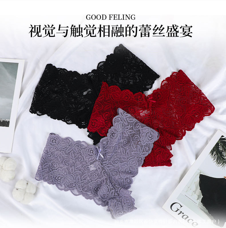 Cross-Border European and American Mid-Waist Pure Desire Women's Underwear Large Size Export Triangle T-Pants Feminine Lace Mesh Women's Underwear Cross-Border European and American Mid-Waist Pure Desire Women's Underwear Large Size Export Triangle T-Pants Feminine Lace Mesh Women's Underwear