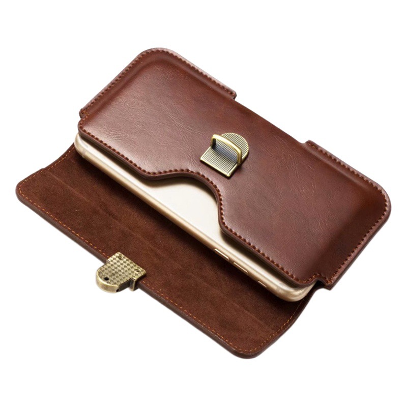 New Foreign Trade Simulation Leather Pattern Shaped Wearing Belt Waist Bag Men's Anti-Lost Lock Buckle Belt Large Screen Mobile Phone Bag Thin