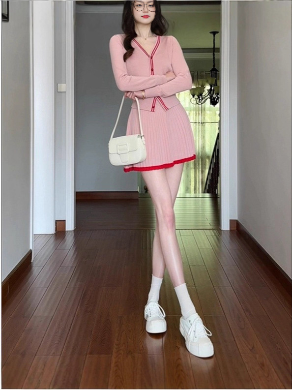 小香风时尚针织套装女2025秋冬新款小个子减龄开衫半身短裙两件套|undefined