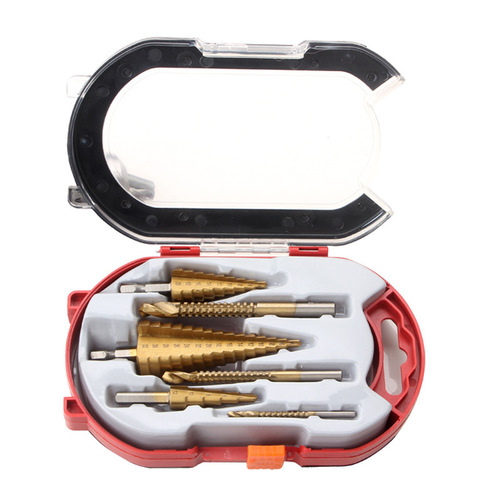 6-piece reaming pagoda set 4-12 4-20 4-32mm triangular shank step drill bit 3 serrated drill bits