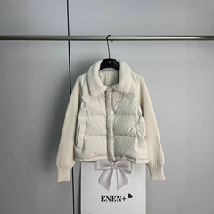 mm25秋冬新款时髦洋气针织拼接羊羔毛翻领羽绒服外套