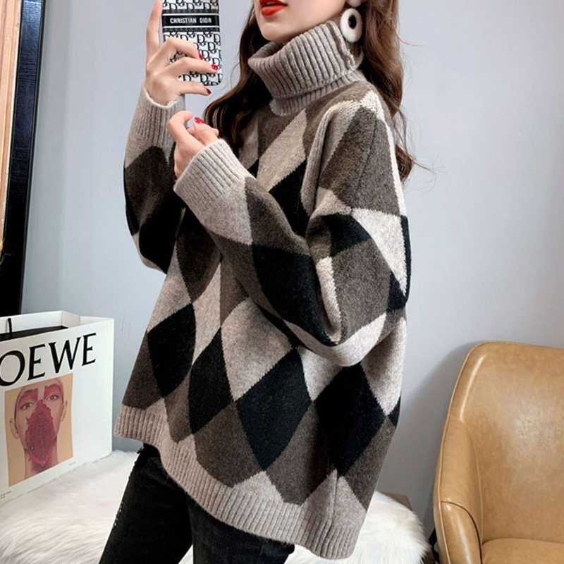 24 invierno Puyuan estilo británico de ropa de mujer cachemire chaqueta de cuello grueso suéter suelto explosión image 1