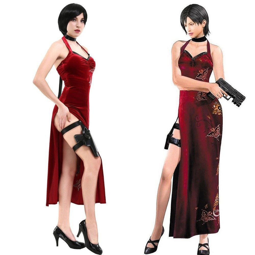 Ada Wong sleeveless cheongsam Resident Evil 4 Remake cosplay outfit sexy slit red long dress
