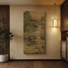 严选宋代美学新中式风玄关山水背景墙画民宿茶室书房挂画复古壁画