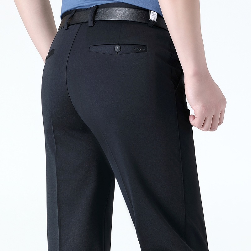 2025 Spring and Summer Thin Men's Trousers Men's Business Casual Middle-Aged Loose Straight High Waist Deep Cut Daddy Wear