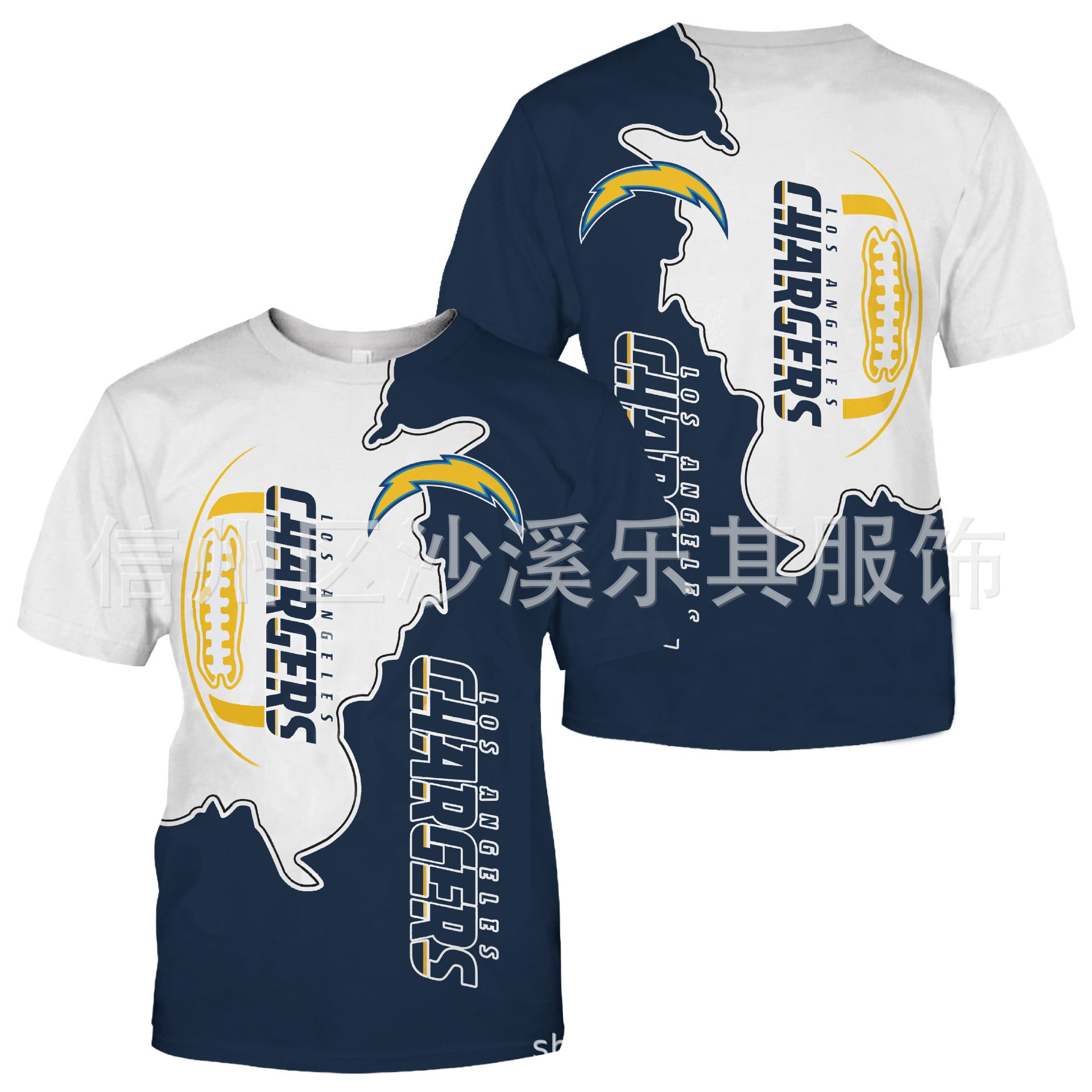 2024 Amazon nuevos hombres tendencia europea y americana delgada cuello redondo NFL camiseta de manga corta impresión digital casual código europeo