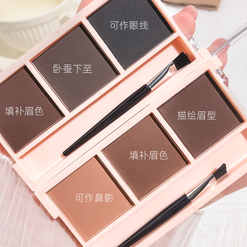 With Eyebrow Brush, Baoshilan Three-Color Eyebrow Powder and Blush Palette, Daily Nude Nose Shadow, Highlighter and Contouring, Easy-To-Apply Makeup for Novices