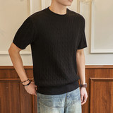 ZY8113-MW美式麻花针织衫短袖T恤男夏季宽松透气老钱风上衣，男装针织衫/毛衣，星座614