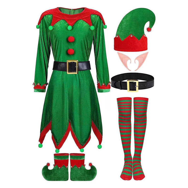 Christmas Kidsren's Clothing Boys and Girls Family Clothing Cosplay Cute Green Elf Kindergarten Costumes