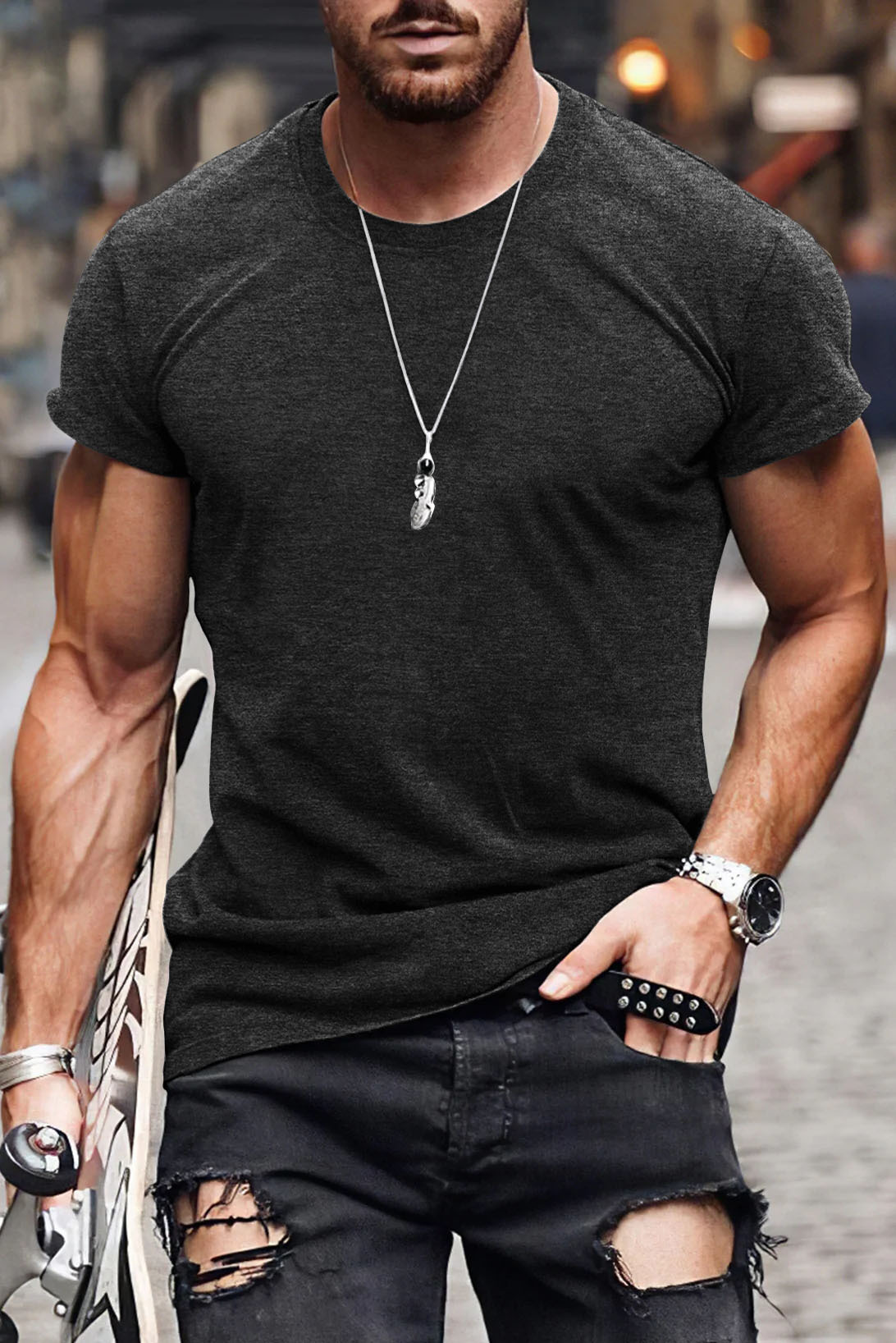 210g Weight Short Sleeve Sleeve Length Pullovers Placket Type Regular Sleeve Sleeve Type Cotton Fabric Type Long Top Length T-shirt Tops Type Daily Occasion Round Neck Neckline Loose Fit Type Solid Color Pattern Summer Season Men's Gender Printing Design Streetwear Style Men's Solid Color Streetwear Round Neck Short Sleeve Loose Men's T-shirt 4