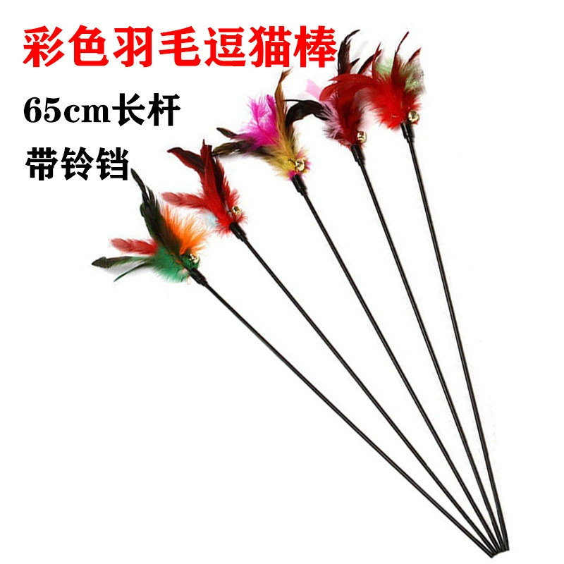 Colorful Feather Cat Stick, Bell Toy, 50/65 cm, Lightweight Interactive Wand
