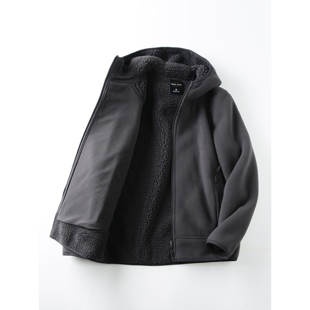 High-Quality 450g Fleece Imitation Shearling Windproof Warm Autumn and Winter Men's Outdoor Casual Hooded Jacket Coat Cotton Clothing