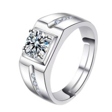 情侣礼物925镀18K白金男士老板活口戒指霸气宽钻银戒大男戒