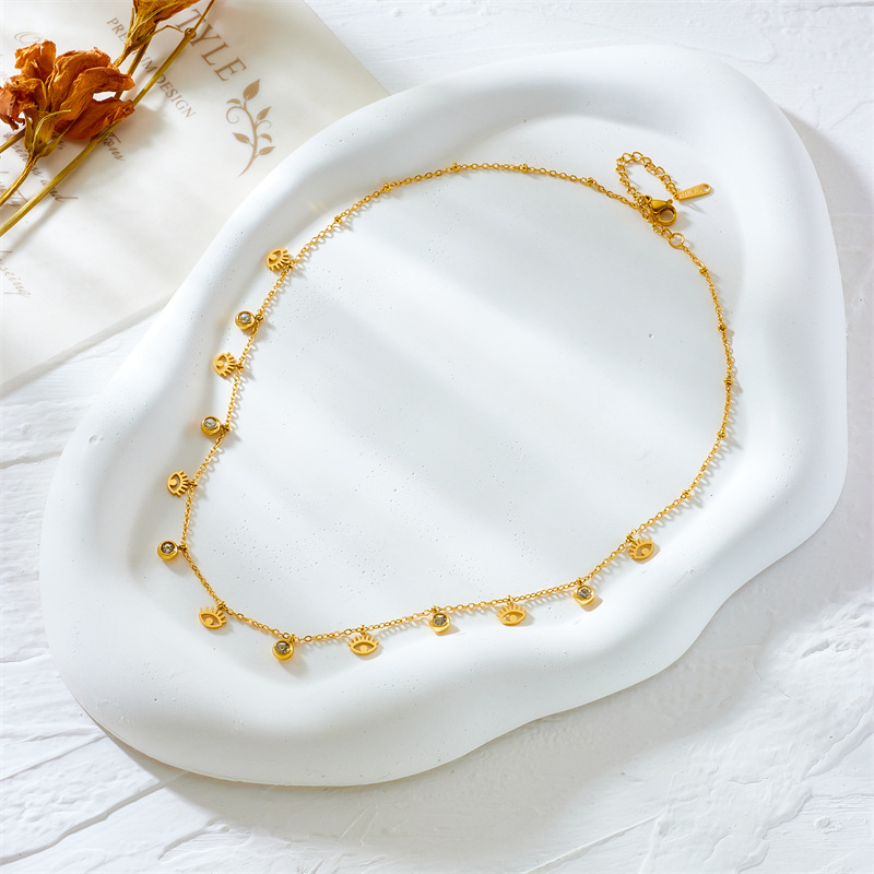 cable chain Chain Type 1 Piece Quantity Casual, Street Occasion Wholesale Jewelry Simple Style Classic Style Devil's Eye Titanium Steel Plating Multi Charms Necklace Cable Chain