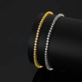 2mm 花边圆形包镶 单排铜微镶锆石网球 手链 项链 Tennis Chain B