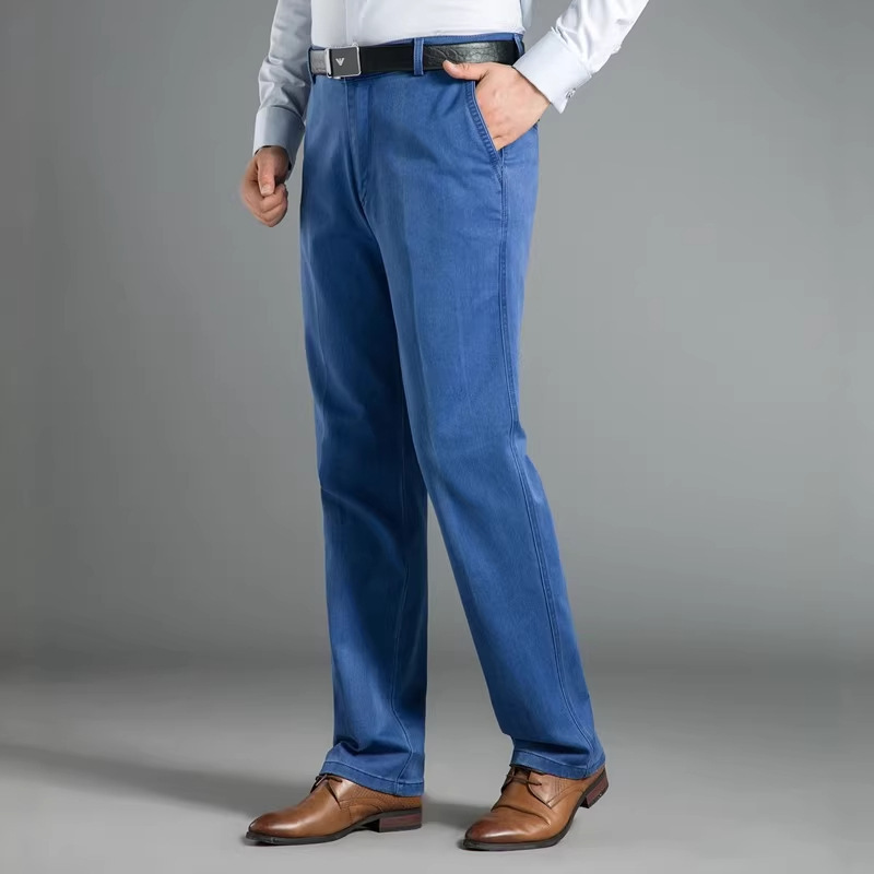 Straight-Leg Autumn and Winter Loose-Fitting Dad Pants, Long Casual Stretch Thick Jeans for Middle-Aged and Elderly Men, Cross-Border Denim Pants