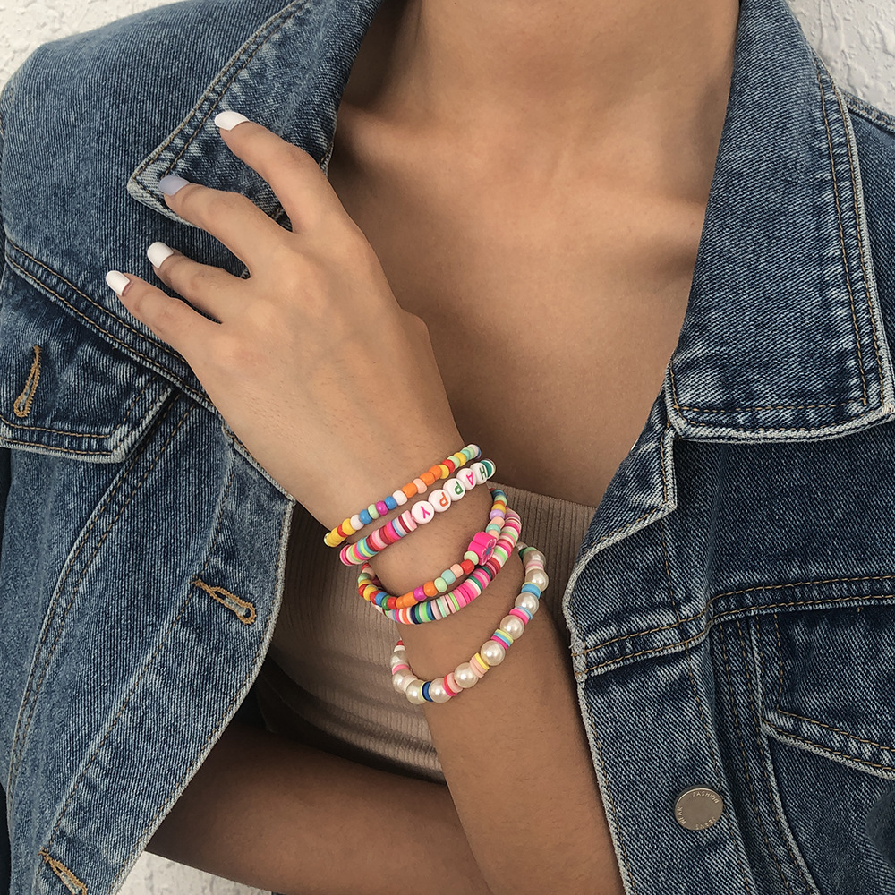 Fashion Color (random) Colorful Rice Beads Beaded Soft Ceramic Bracelet Set