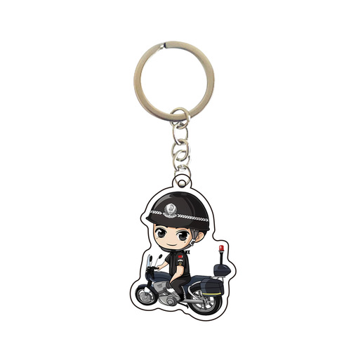 Cartoon police acrylic keychain firefighter traffic police keychain double-sided pendant promotional gift bag pendant