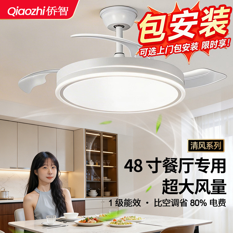 Viento fuerte ventilador invisible lámpara ventilador de techo doméstico 48 pulgadas comedor dormitorio lámpara de techo ventilador silencioso lámpara de chandelier luz Zhongshan image 1